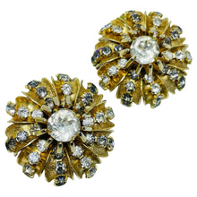 Load image into Gallery viewer, HOBE signed vintage gold tone rhinestone designer clip on earrings

