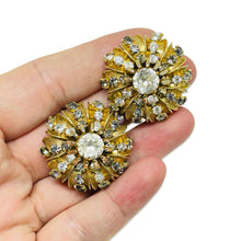 Load image into Gallery viewer, HOBE signed vintage gold tone rhinestone designer clip on earrings
