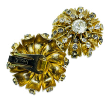 Load image into Gallery viewer, HOBE signed vintage gold tone rhinestone designer clip on earrings
