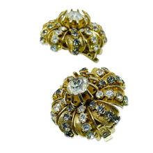 Load image into Gallery viewer, HOBE signed vintage gold tone rhinestone designer clip on earrings
