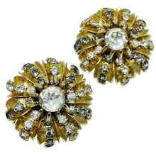 Load image into Gallery viewer, HOBE signed vintage gold tone rhinestone designer clip on earrings
