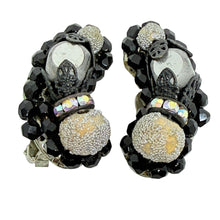Load image into Gallery viewer, HOBE signed vintage silver tone glass stones designer clip on earrings
