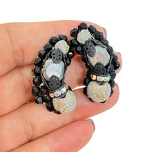 Load image into Gallery viewer, HOBE signed vintage silver tone glass stones designer clip on earrings
