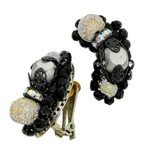 Load image into Gallery viewer, HOBE signed vintage silver tone glass stones designer clip on earrings
