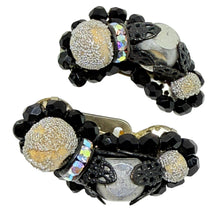 Load image into Gallery viewer, HOBE signed vintage silver tone glass stones designer clip on earrings
