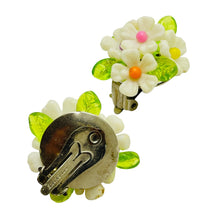 Load image into Gallery viewer, HONG KONG signed cluster lucite flower clip on earrings
