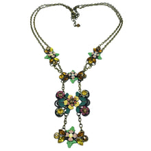 Load image into Gallery viewer, Vintage gold tone enamel rhinestones flower designer necklace
