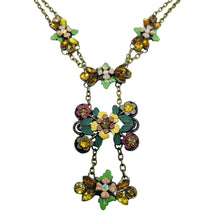 Load image into Gallery viewer, Vintage gold tone enamel rhinestones flower designer necklace
