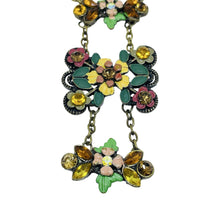 Load image into Gallery viewer, Vintage gold tone enamel rhinestones flower designer necklace
