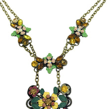 Load image into Gallery viewer, Vintage gold tone enamel rhinestones flower designer necklace
