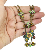 Load image into Gallery viewer, Vintage gold tone enamel rhinestones flower designer necklace
