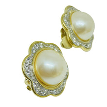 Load image into Gallery viewer, RICHELIEU vintage signed gold tone faux pearl rhinestones designer clip earrings
