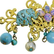 Load image into Gallery viewer, LIZ SOTO vintage gold tone faux turquoise opal pearls designer brooch
