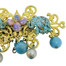 Load image into Gallery viewer, LIZ SOTO vintage gold tone faux turquoise opal pearls designer brooch
