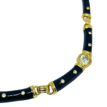 Load image into Gallery viewer, IVANA signed vintage gold plated enamel crystal designer necklace
