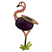 Load image into Gallery viewer, IVANA signed vintage gold tone glass flamingo figural designer brooch
