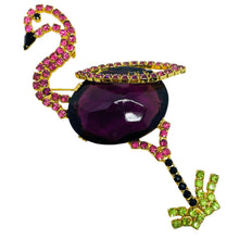 Load image into Gallery viewer, IVANA signed vintage gold tone glass flamingo figural designer brooch

