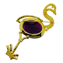 Load image into Gallery viewer, IVANA signed vintage gold tone glass flamingo figural designer brooch
