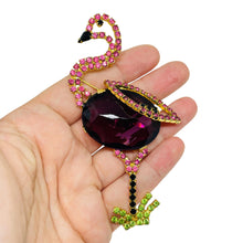 Load image into Gallery viewer, IVANA signed vintage gold tone glass flamingo figural designer brooch
