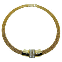 Load image into Gallery viewer, IVANA signed vintage gold tone mesh chain rhinestones designer necklace
