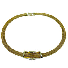 Load image into Gallery viewer, IVANA signed vintage gold tone mesh chain rhinestones designer necklace
