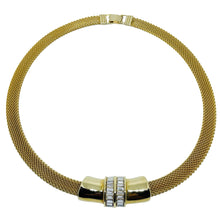 Load image into Gallery viewer, IVANA signed vintage gold tone mesh chain rhinestones designer necklace
