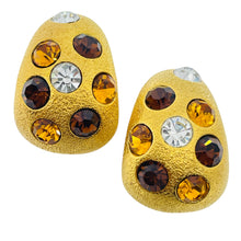 Load image into Gallery viewer, JACKIE COLLINS signed vintage gold tone crystals designer clip on earrings
