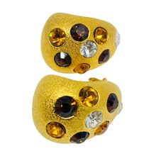 Load image into Gallery viewer, JACKIE COLLINS signed vintage gold tone crystals designer clip on earrings
