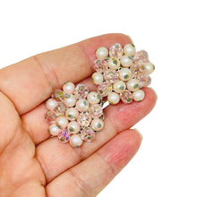 Load image into Gallery viewer, JAPAN signed vintage silver tone pink ab crystal beaded cluster clip on earrings
