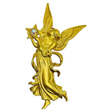 Load image into Gallery viewer, JJ signed vintage matte gold rhinestone angel designer brooch
