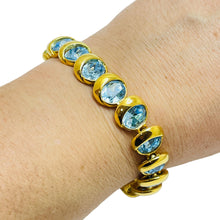 Load image into Gallery viewer, JOAN RIVERS signed gold plated blue crystals designer bracelet
