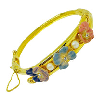 Load image into Gallery viewer, JOAN RIVERS signed gold tone flower enamel pearl rhinestone designer bracelet
