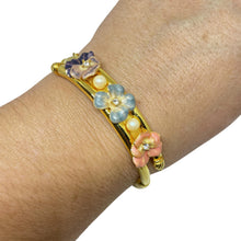 Load image into Gallery viewer, JOAN RIVERS signed gold tone flower enamel pearl rhinestone designer bracelet
