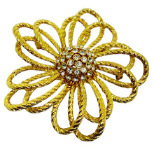 Load image into Gallery viewer, JOAN RIVERS signed gold tone rhinestones huge flower designer brooch
