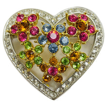 Load image into Gallery viewer, JOAN RIVERS signed heart flowers gold rhinestone designer brooch
