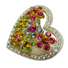 Load image into Gallery viewer, JOAN RIVERS signed heart flowers gold rhinestone designer brooch
