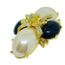 Load image into Gallery viewer, JOAN RIVERS signed vintage gold tone faux pearls rhinestone designer brooch
