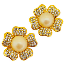 Load image into Gallery viewer, JOAN RIVERS signed vintage gold tone glass pearl flower signer clip on earrings
