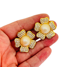 Load image into Gallery viewer, JOAN RIVERS signed vintage gold tone glass pearl flower signer clip on earrings
