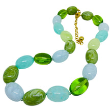 Load image into Gallery viewer, JOAN RIVERS signed vintage gold tone resin blue green beads designer necklace
