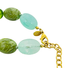 Load image into Gallery viewer, JOAN RIVERS signed vintage gold tone resin blue green beads designer necklace

