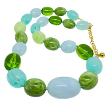 Load image into Gallery viewer, JOAN RIVERS signed vintage gold tone resin blue green beads designer necklace
