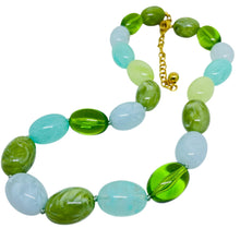 Load image into Gallery viewer, JOAN RIVERS signed vintage gold tone resin blue green beads designer necklace
