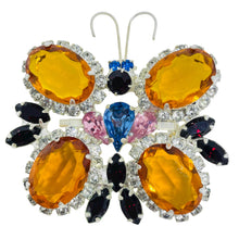 Load image into Gallery viewer, JOAN RIVERS signed vintage silver tone glass stones butterfly designer brooch
