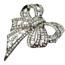 Load image into Gallery viewer, JOAN RIVERS signed vintage silver tone rhinestones designer bow brooch
