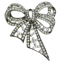 Load image into Gallery viewer, JOAN RIVERS signed vintage silver tone rhinestones designer bow brooch
