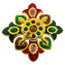 Load image into Gallery viewer, JOAN RIVERS vintage Maltese cross gold tone jewel glass enamel designer brooch
