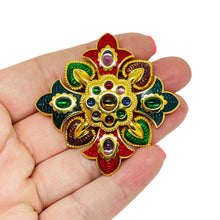 Load image into Gallery viewer, JOAN RIVERS vintage Maltese cross gold tone jewel glass enamel designer brooch
