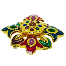 Load image into Gallery viewer, JOAN RIVERS vintage Maltese cross gold tone jewel glass enamel designer brooch
