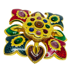 Load image into Gallery viewer, JOAN RIVERS vintage Maltese cross gold tone jewel glass enamel designer brooch
